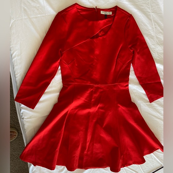 Halston Heritage Red Cut Out Bateau Neckline knee length Dress 3/4 Sleeve US 4 - Picture 11 of 16